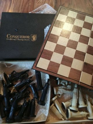 Vintage Conqueror Sculptured Chess Set Game By Ganine,  Complete Set