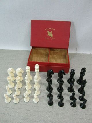 Vintage Staunton Varsity Chess Set In Leatherette Box (no Board)