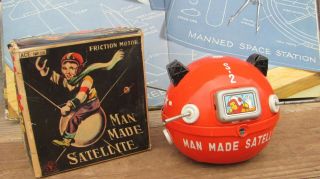 Vintage Man Made Satellite Tin Toy Zonezawa Japan 1958 Boxed