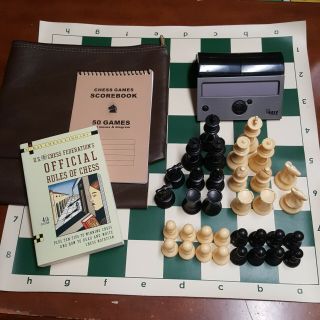 Tournament Chess Set Plastic,  2extra Queens,  Board,  Bag,  Clock,  Books