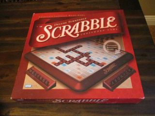 Scrabble Deluxe Turntable Board Game Wood Tiles Hasbro 2001 Complete