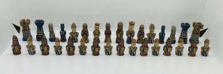 Vtg Chess Ceramic Inca Tribe Spanish Conquistadors - Complete Set