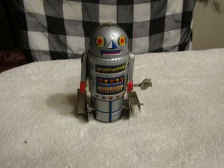 Vintage Tin Wind - Up Walking Toy Robot - 7 Looks Great