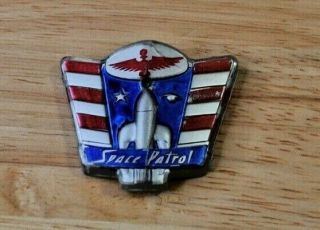 Vintage Space Patrol Plastic Pin 1 7/8 " Tall - Straight Pin On Back