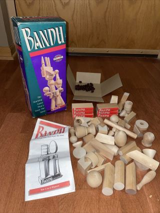 Vtg Bandu Game Stacking Milton Bradley Tower Building 1991 100 Complete Blocks