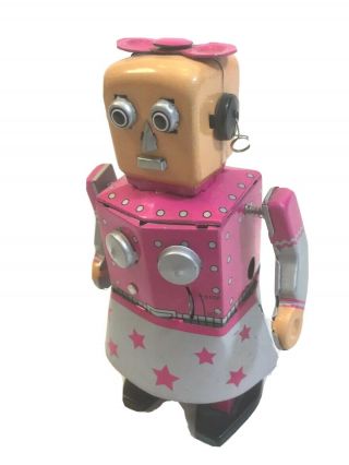 Vintage Sexy Pink Wind - Up Robot Girl Space Toy