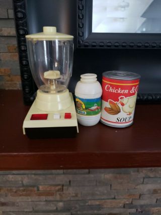 Vintage 1982 Alps Toy Electric Blender Doll Appliance And 2 Foods