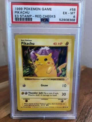 1999 Pokemon Pikachu E3 Stamp Red Cheeks Psa 6 Ex - Mt Trading Card Rare