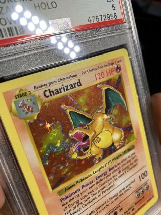 1999 Charizard Shadowless Holo Base Set EX PSA 5 Pokemon Card.  Rare.  Green Wing. 2