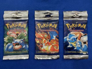 1999 Pokemon Base Set Booster Pack (x3) - Unlimited Edition - Factory
