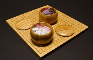 Full Size Go Set Reversible Bamboo Board Stones And Bowls