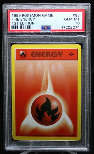 Fire Energy Psa 10 Gem 1st Ed Base Set Shadowless Pokemon Thick Stamp