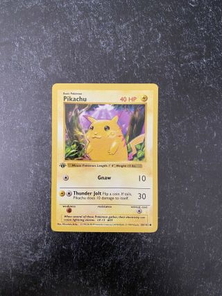 1st Edition Pikachu Pokemon Card 58/102 Non - Holo Base Set Shadowless 1999 Rare