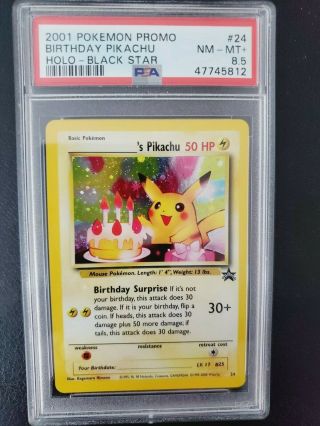 2001 Pokémon Promo Birthday Pikachu Holo - Black Star 24 Psa 8.  5