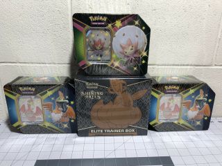 Pokemon Shining Fates V Tins (3x) And Elite Trainer Box (1x)