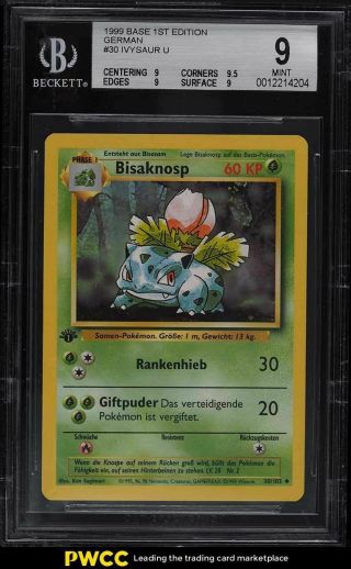 1999 Pokemon Base 1st Edition German Ivysaur Bisaknosp U 30 Bgs 9