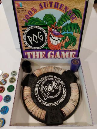 1994 Pog The Game Milton Bradley Tournament Board And 400,  Pogs And 13 Slammers