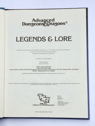 TSR Advanced Dungeons and Dragons Legends And Lore 1984 AD&D 2013 3