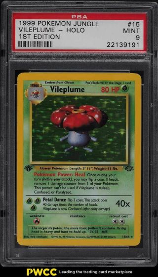 1999 Pokemon Jungle 1st Edition Holo Vileplume 15 Psa 9
