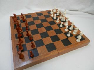 Chess Set With Folding Wood Board / Padded Storage Container India