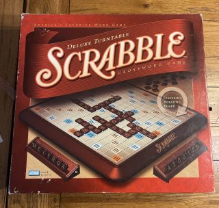Scrabble Deluxe Edition Turntable Board Game Wood Tiles Hasbro 2001.  Missing 1 T