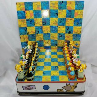 Simpsons Chess Set In Tin Box By Cardinal 3d Collectible Figures Vintage