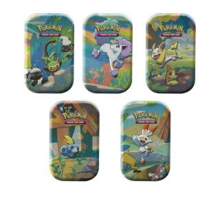 5 X Pokemon Tcg Galar Pals Mini Tin Art Set With 2 Booster Packs In Each
