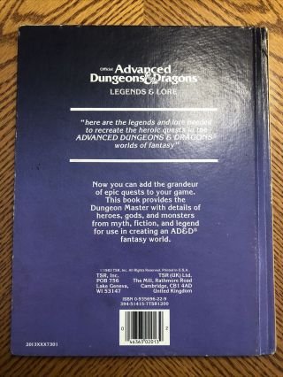 1984 Advanced Dungeons and Dragons Legends And Lore Hardcover⭐ TSR 2013 AD&D 2