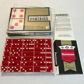 Vintage Crisloid Red Double Six Dominoes 28pc Set With 3d Storage Case & Box Usa