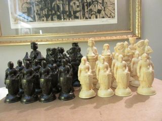 Vtg Anri E.  S Lowe Complete Chess Set 32 Piece King Arthur Renaissance Medieval