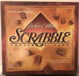 Scrabble Deluxe Edition Board Game Rotating Turntable Board Wood Tiles 1999.  Euc