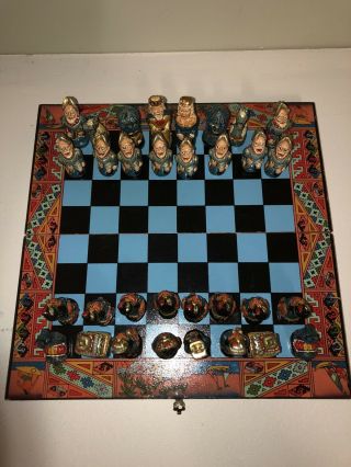 Spanish Conquistadors Vs Mayans Foldable Vintage Painted Hollow Chess Set - Desc