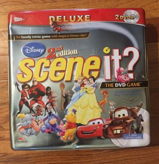 Disney Scene It Deluxe 2nd Edition Dvd Board Game Tin 2007 2 Dvd’s 100 Complete