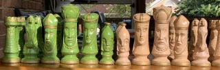 Vintage Large Size Duncan Ceramic Mold Chess Set (32pc) w/ Felt Bottoms 8” King 2