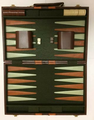 Vintage Backgammon Game By Cardinal With Brown Faux Leather And Green Felt W/box