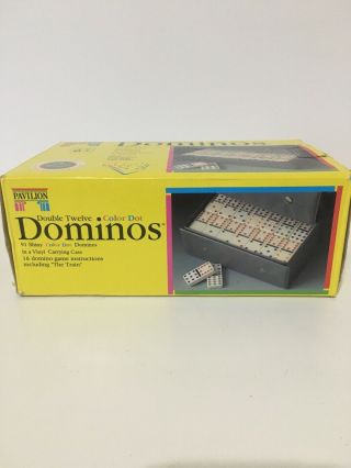 Vintage Dominoes By Pavilion Double 12 Twelves Multi Colored Pips W/case