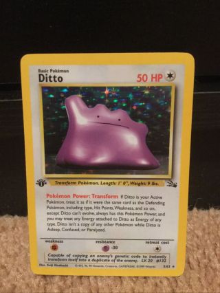 1st First Edition Ditto Holo Rare 3/62 Fossil Pokemon Card Nm/mint Psa/bgs/cgc?