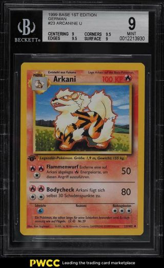 1999 Pokemon Base 1st Edition German Arcanine Arkani U 23 Bgs 9
