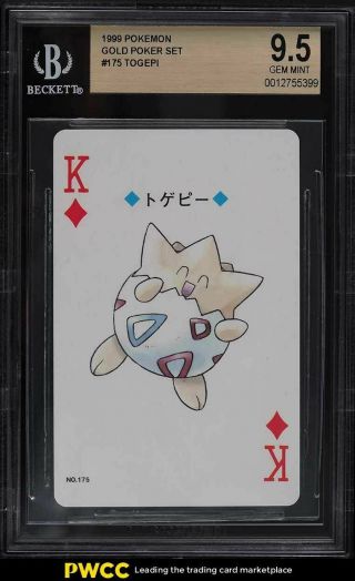 1999 Pokemon Gold Poker Set Nintendo Playing Card Togepi 175 Bgs 9.  5 Gem