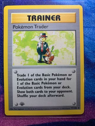 Pokemon Trader Trainer 1st Edition Shadowless Base Set 77/102 Nm Psa 10 Possible
