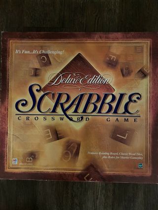 Scrabble Deluxe Edition Game Rotating Turntable Board Wood Tiles 1999 Complete