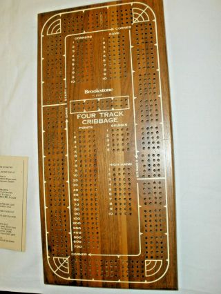 Vintage Brookstone 11995 Solid Walnut Cribbage Board 4 Track Pegs Orig Box
