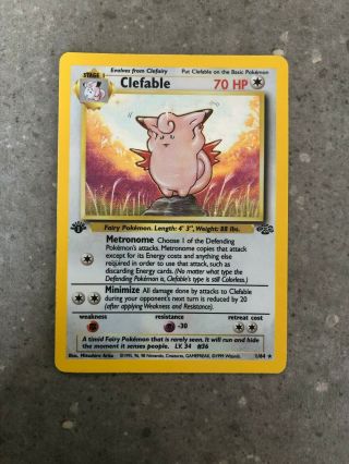 Pokemon Tcg Cards 1st Edition Clefable 1/64 Jungle Holo Rare Scratch On Holo