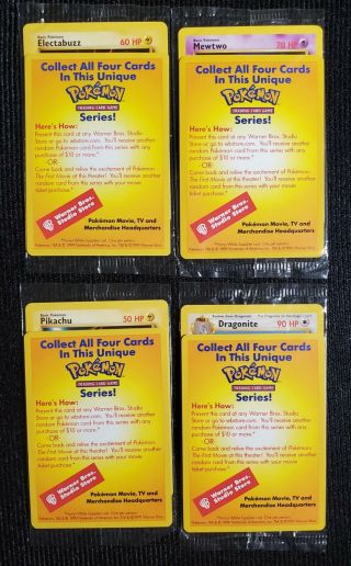 4 Black Star Promo Wb Movie Complete Set Pokemon Cards 2 - 5 Mewtwo Rare
