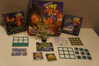 King Of Tokyo Board Game W/ Power Up Expansion 1,  Halloween Pack,  & Cthulhu Pack