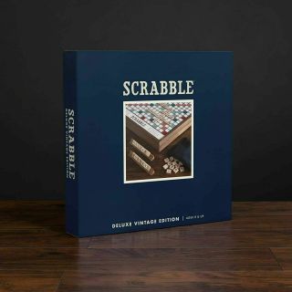 Scrabble Deluxe Vintage Edition Wood Game Set With Rotating Gameboard