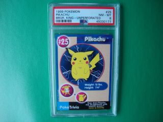 1999 Burger King Pokemon Pikachu Unperforated 25 Graded Psa 8 Nm/mint Pop 1
