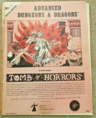 Tsr Ad&d 1st Edition Adventure Module - S1: Tomb Of Horrors - 1978 (mono Cover)