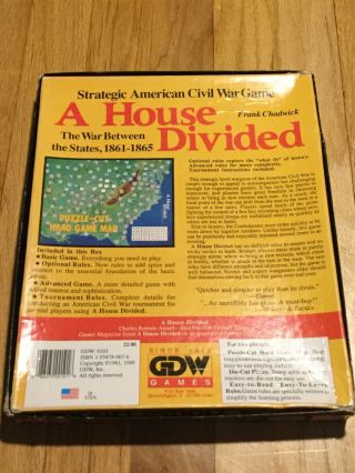Vintage 1989 A House Divided boardgame GDW Games CIB unpunched Complete 2