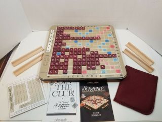 Scrabble Deluxe Edition Rotating Turntable (missing 1 Letter A) Mahogany Tiles